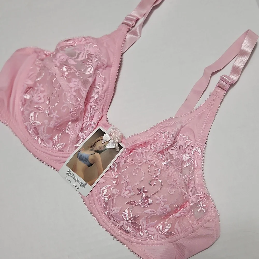 Sexy Elegant Pink Lace Half Padded Push Up Underwire Bra Size 36DD